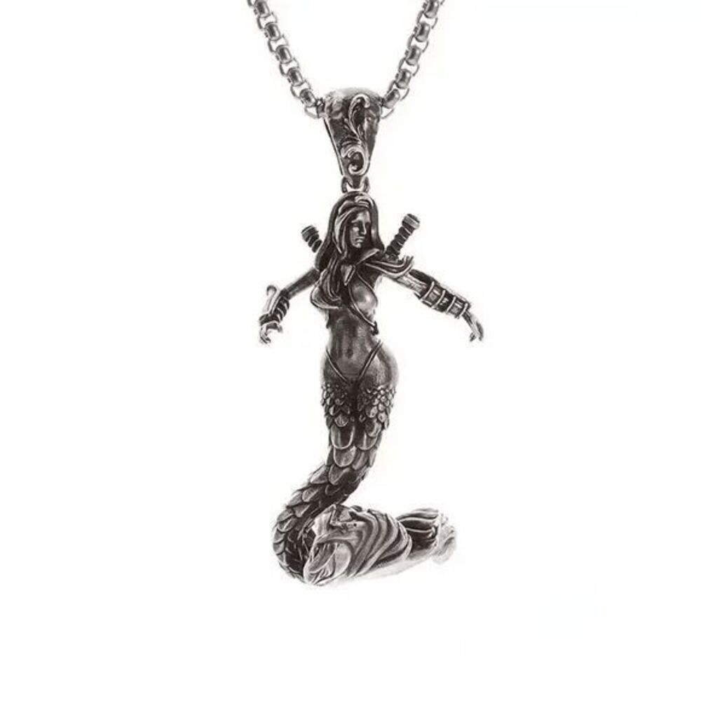 Mermaid Warrior Stainless Steel Pendant Necklace